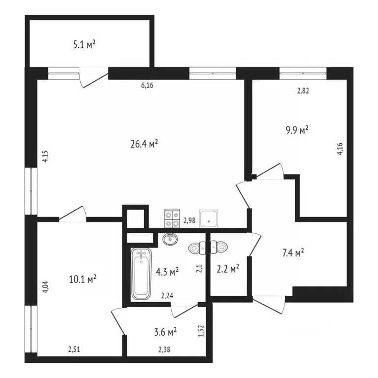 2-к кв. Тюменская область, Тюмень Профсоюзная ул., 59 (63.9 м) - Фото 2