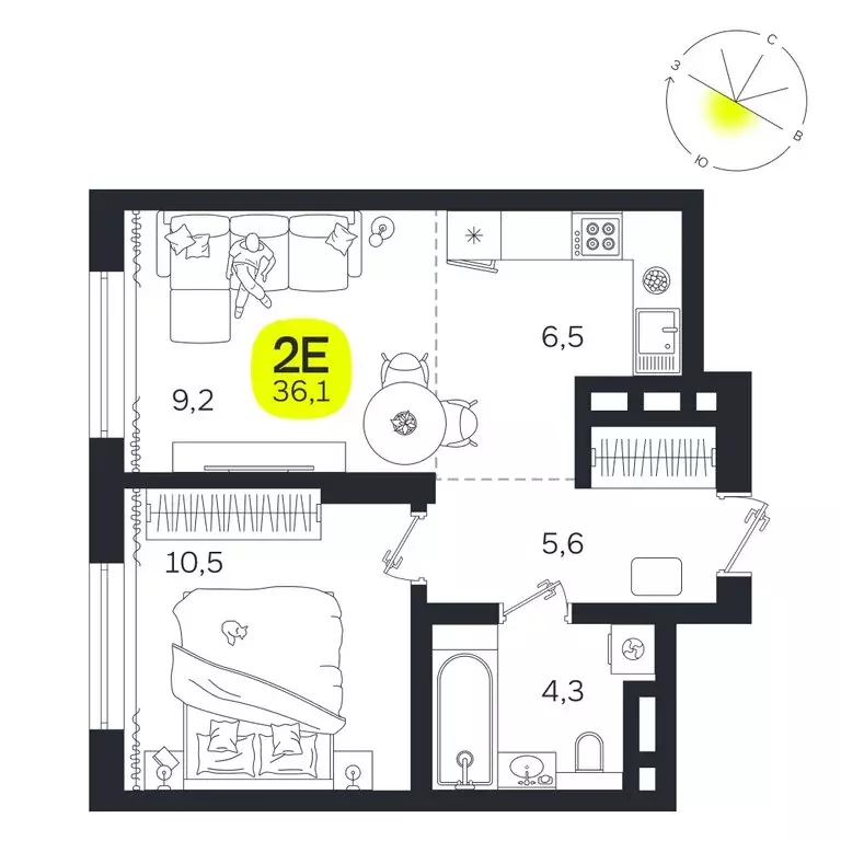 2-комнатная квартира: Екатеринбург, улица Титова, 19Б (36.1 м) - Фото 0