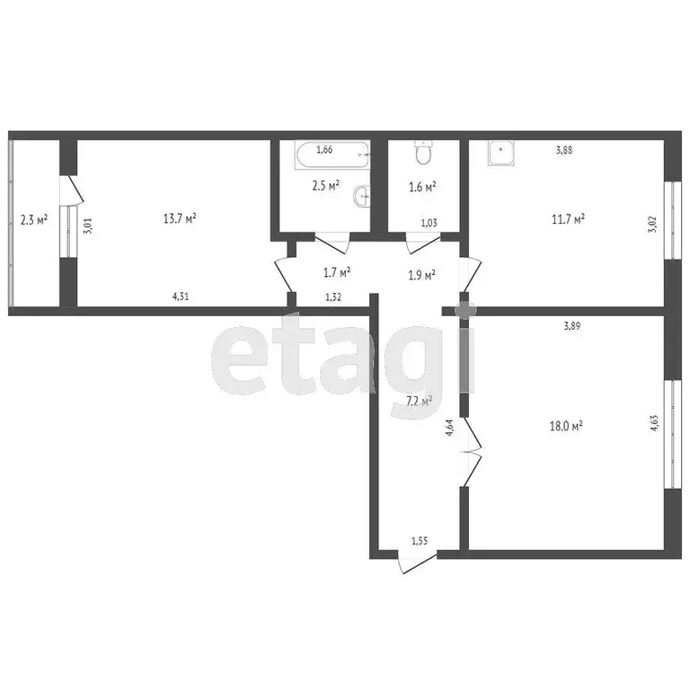Квартира, 2 комнаты, 60 м - Фото 0