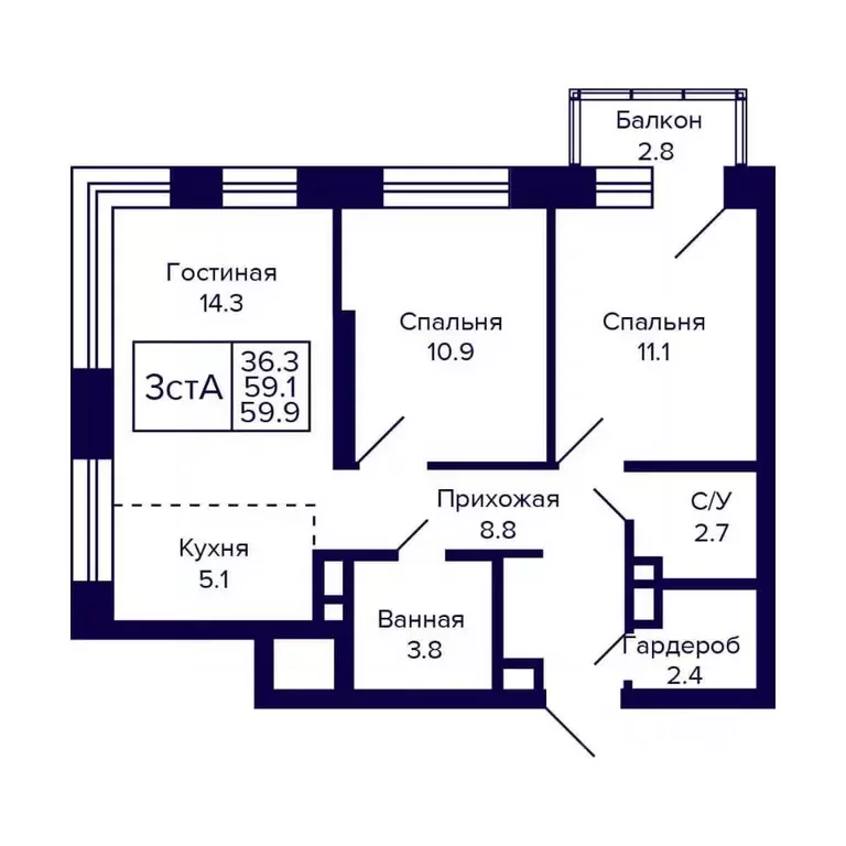 3-к кв. Новосибирская область, Новосибирск ул. Грибоедова (59.9 м) - Фото 0