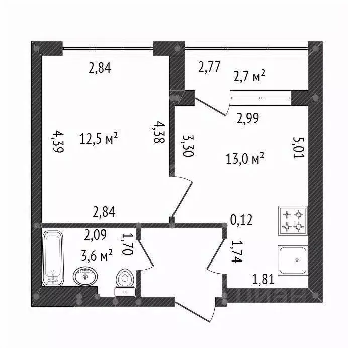 2-к кв. Башкортостан, Уфа ул. Бородинская, 19/1 (34.0 м) - Фото 2