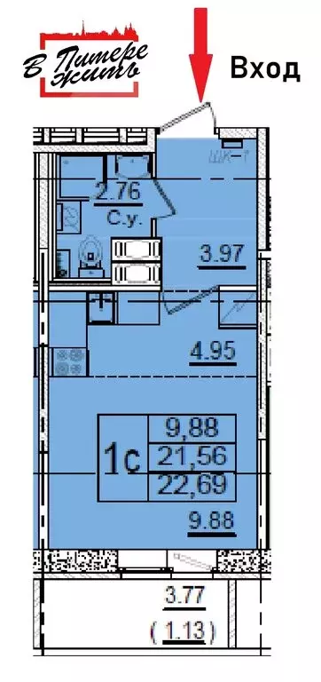 Квартира-студия: Санкт-Петербург, Гудиловская улица, 6к1 (22.69 м) - Фото 1