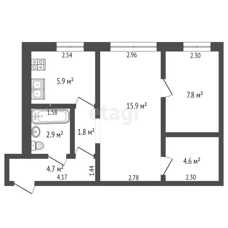 2-комнатная квартира: Кемерово, Волгоградская улица, 30 (46 м) - Фото 0