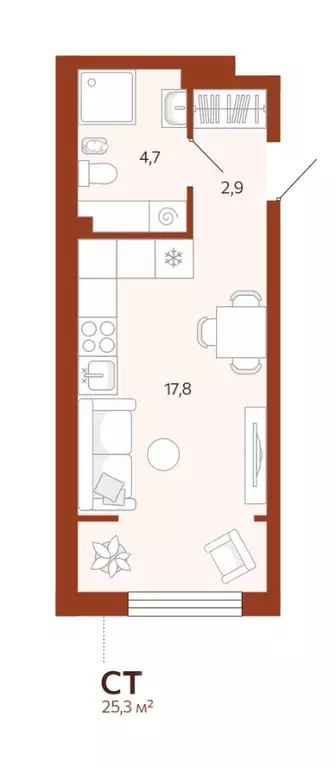 Студия Тюменская область, Тюмень ул. Новаторов, 30 (25.26 м) - Фото 0