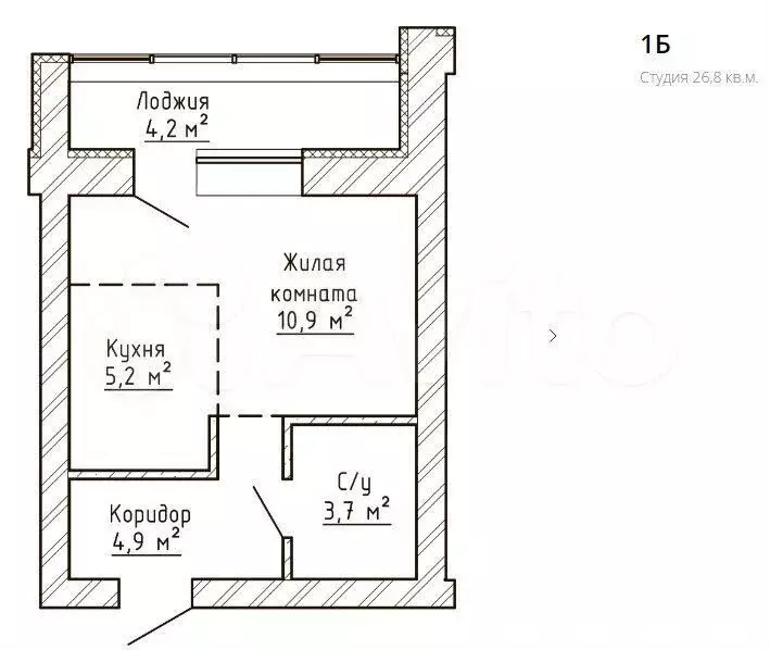 1-к. квартира, 26,8 м, 8/9 эт. - Фото 1