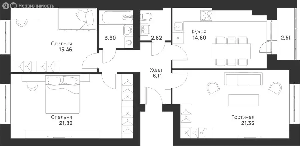 3-комнатная квартира: Тула, улица Героев России, 8 (90.34 м) - Фото 1