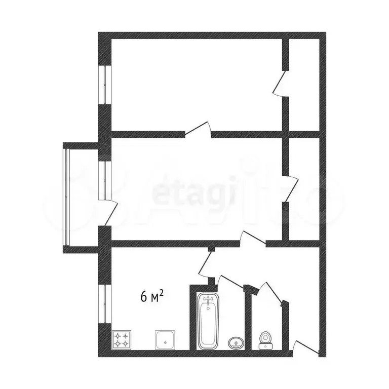 2-к. квартира, 42,4 м, 1/6 эт. - Фото 0