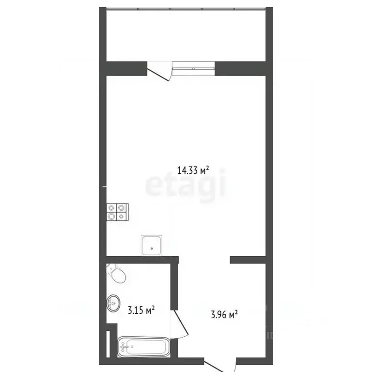 Студия Тюменская область, Тюмень Велижанская ул., 66к1 (21.0 м) - Фото 2