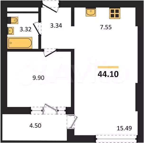 2-к. квартира, 44,1 м, 12/16 эт. - Фото 1