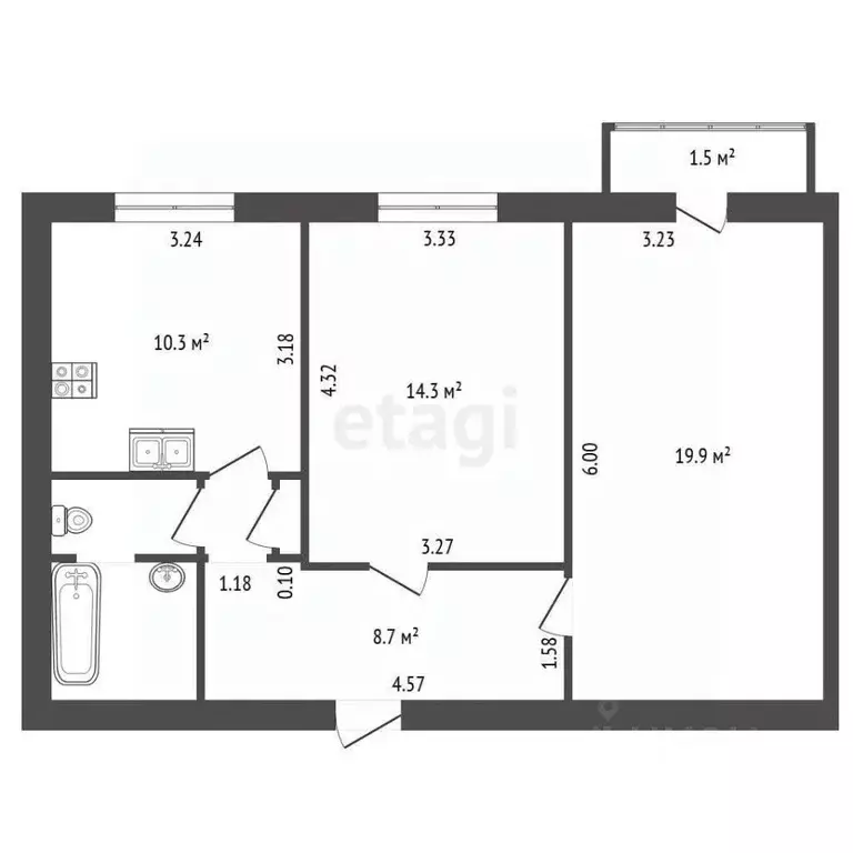 2-к кв. Санкт-Петербург ул. Седова, 63 (59.0 м) - Фото 2