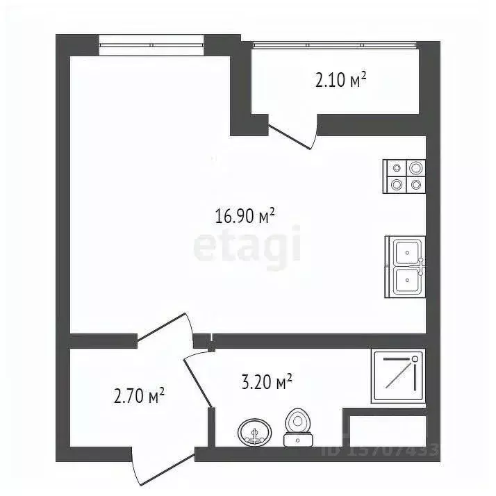 Студия Санкт-Петербург дор. Муринская, 8к1 (23.9 м) - Фото 1