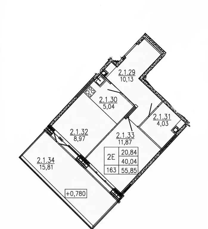 2-к кв. Москва № 3 кв-л, 6к1 (55.85 м) - Фото 1