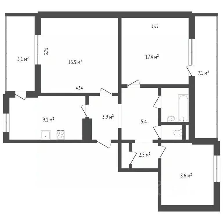 3-к кв. Севастополь ул. Александра Маринеско, 6 (74.0 м) - Фото 1