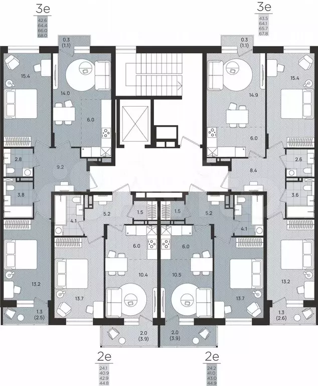2-к. квартира, 43 м, 3/8 эт. - Фото 1