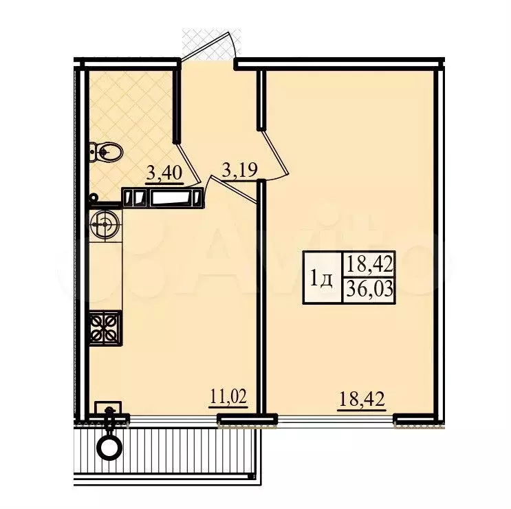 1-к. квартира, 36 м, 4/12 эт. - Фото 0