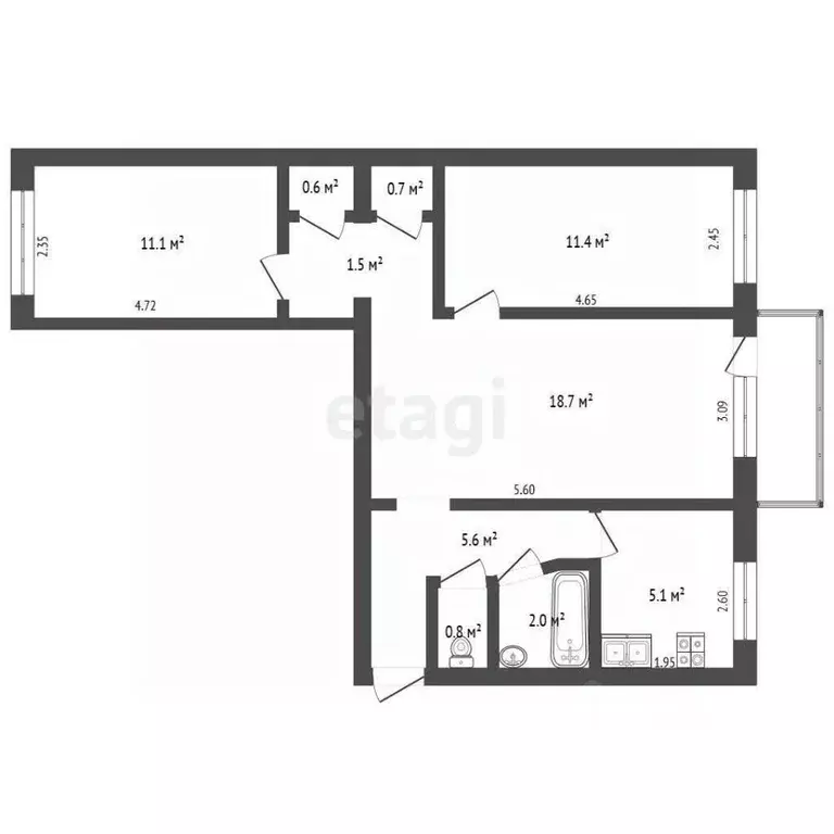 3-к кв. Севастополь ул. Маршала Геловани, 12 (58.3 м) - Фото 1