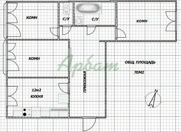 3-к кв. Тверская область, Тверь Октябрьский просп., 87к1 (70.0 м) - Фото 1