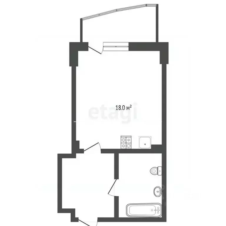 Студия Тюменская область, Тюмень ул. Федюнинского, 64к1 (30.4 м) - Фото 1