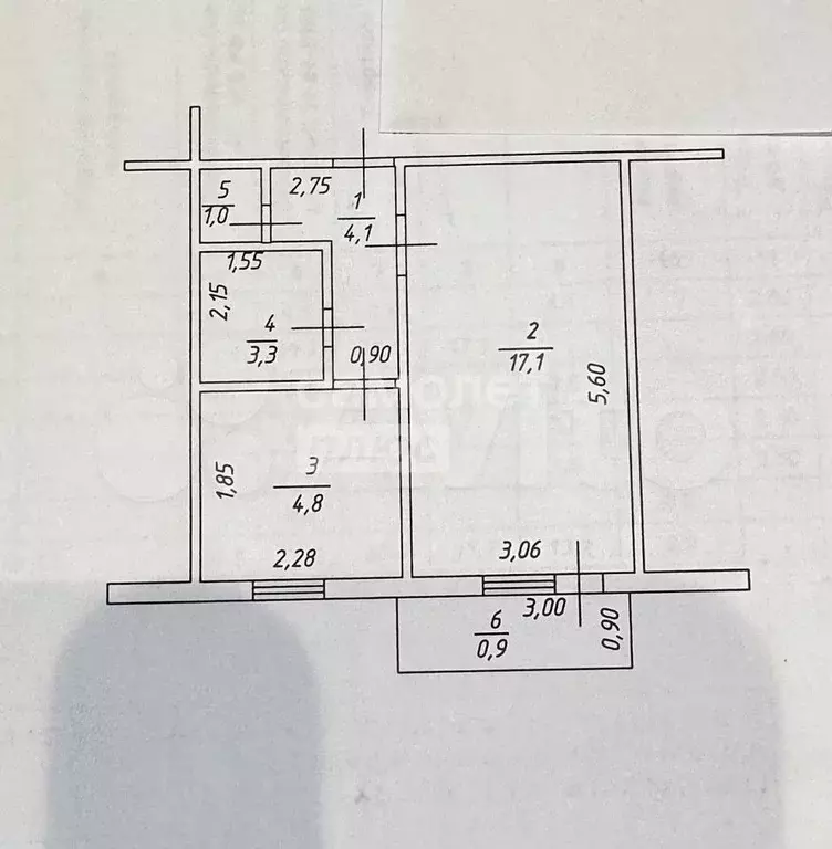 1-к. квартира, 30,3 м, 5/5 эт. - Фото 0