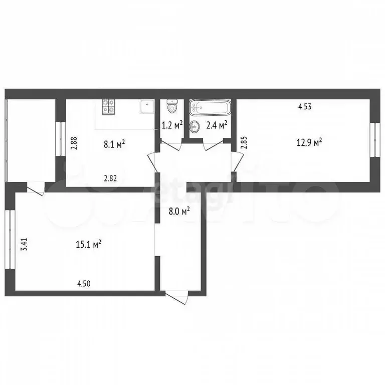 2-к. квартира, 46,6 м, 5/5 эт. - Фото 0