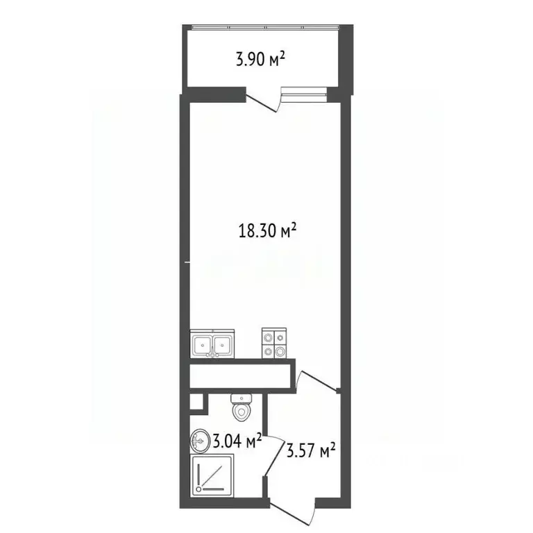 Студия Санкт-Петербург аллея Арцеуловская, 23 (25.3 м) - Фото 1