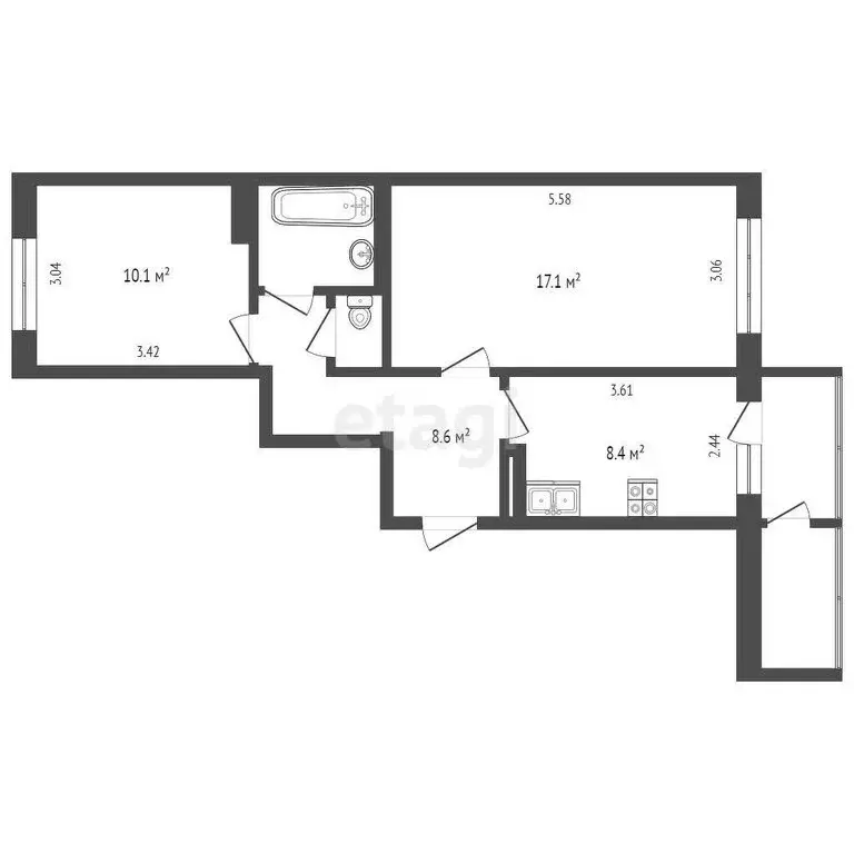 2-комнатная квартира: посёлок Пионерский, улица Бонивура, 11 (48.6 м) - Фото 0