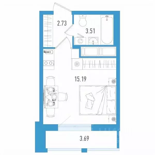 Студия Санкт-Петербург дор. Муринская, 67 (22.54 м) - Фото 0