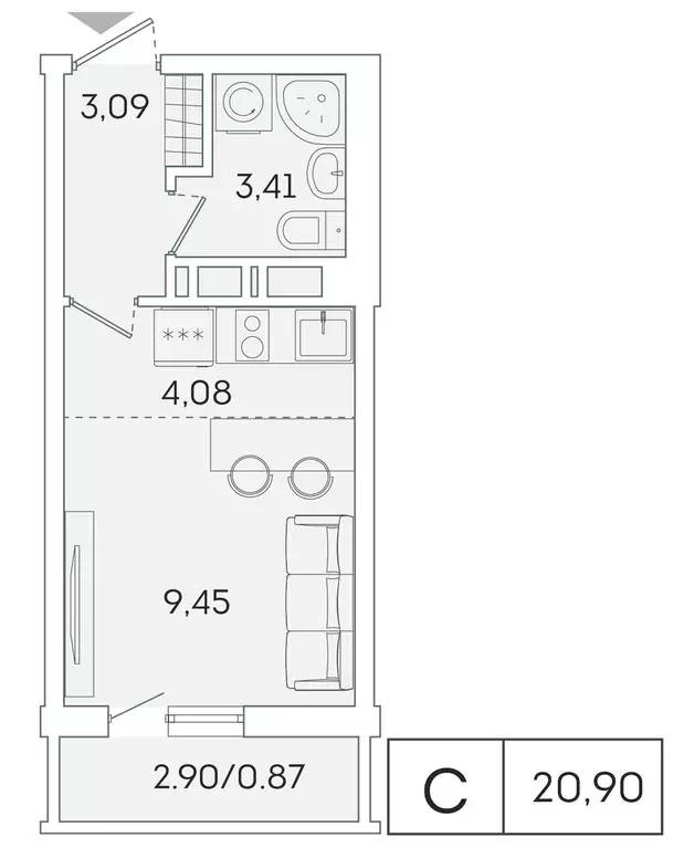 квартира-студия, 20.1 м - Фото 0