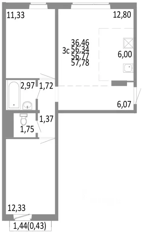 3-к кв. Челябинская область, Челябинск ул. Блюхера, 125В (56.77 м) - Фото 0