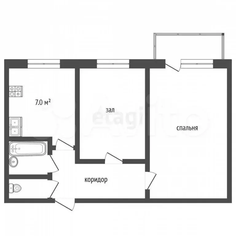 2-к. квартира, 42,9 м, 6/9 эт. - Фото 0