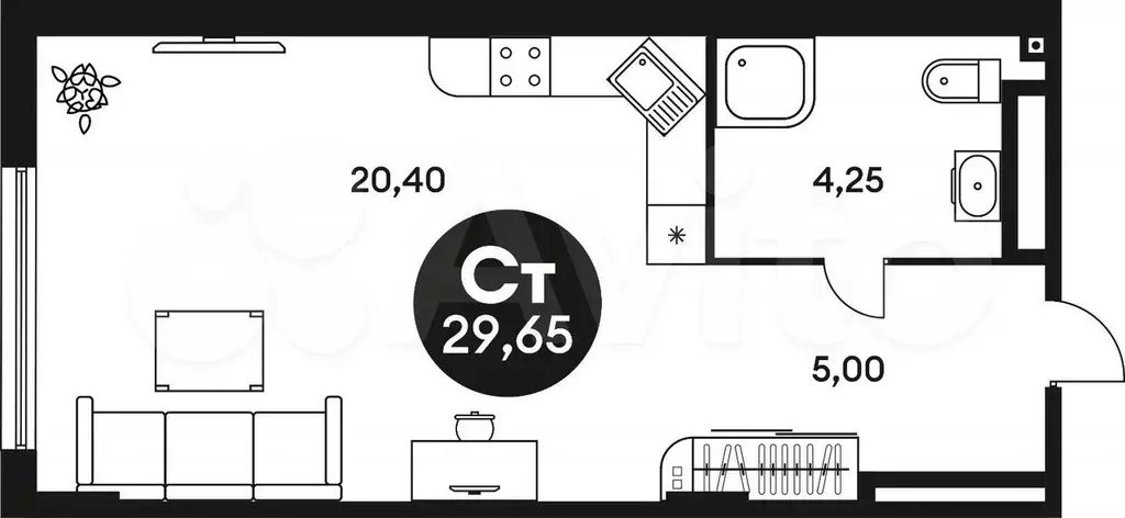 Апартаменты-студия, 29 м, 6/15 эт. - Фото 1
