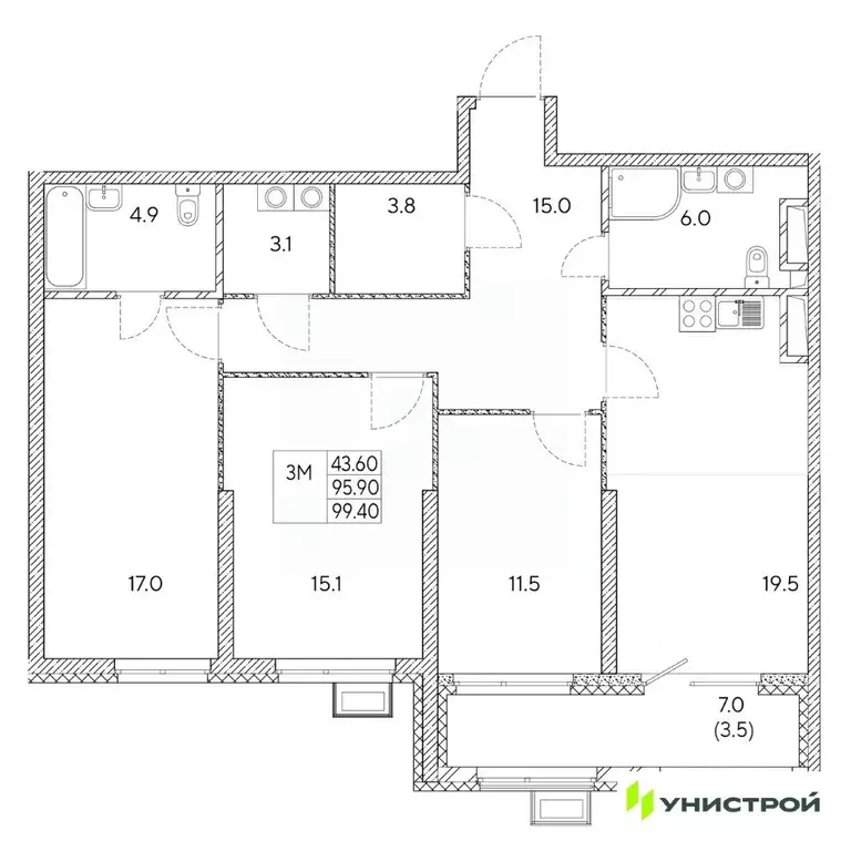 3-к кв. Свердловская область, Екатеринбург Вторчермет жилрайон,  (99.4 ... - Фото 1