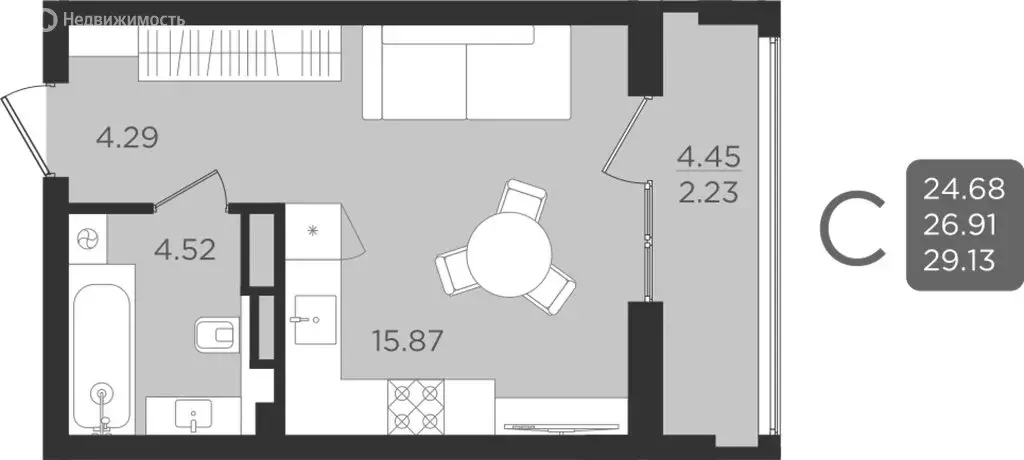 Квартира-студия: Калининград, улица Старшины Дадаева, 55к2 (26.91 м) - Фото 1