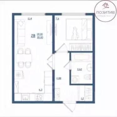 Студия Ярославская область, Ярославль ул. Дядьковская, 16А (36.8 м) - Фото 2