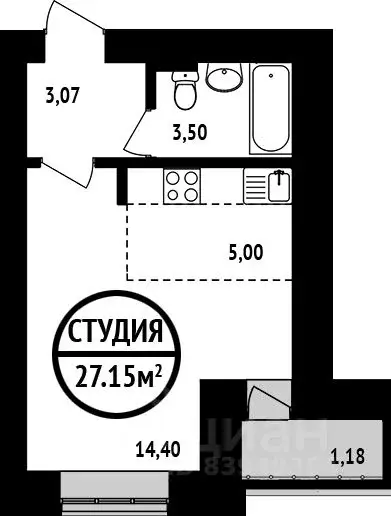 1-к кв. башкортостан, уфа ул. природная, 7 (27.15 м) - Фото 0