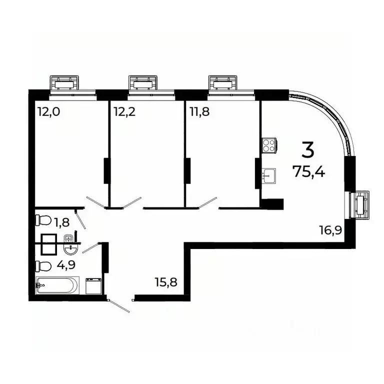 3-к кв. Нижегородская область, Нижний Новгород ул. Коперника, 15 (75.4 ... - Фото 0