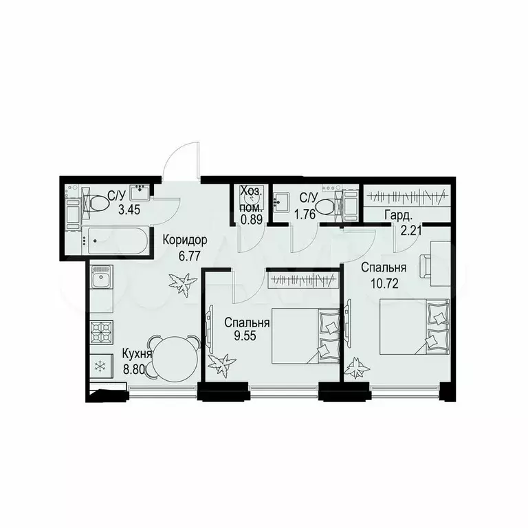 2-к. квартира, 44,2 м, 5/6 эт. - Фото 0