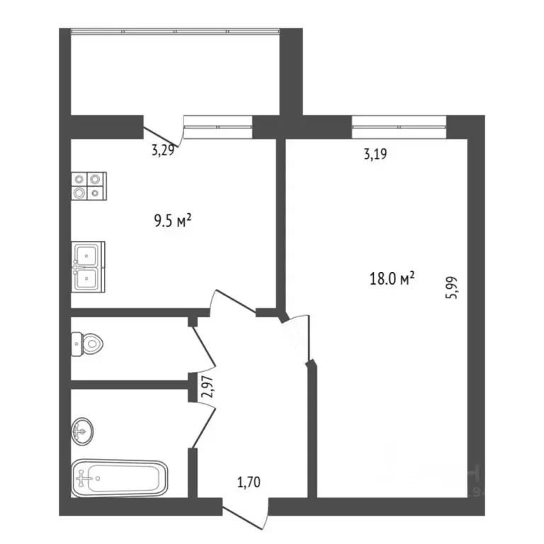 1-к кв. Тюменская область, Тюмень ул. Ватутина, 79к1 (38.0 м) - Фото 2
