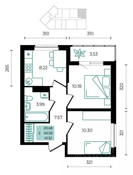 2-к кв. Адыгея, Майкопский район, пос. Тульский  (41.32 м) - Фото 1