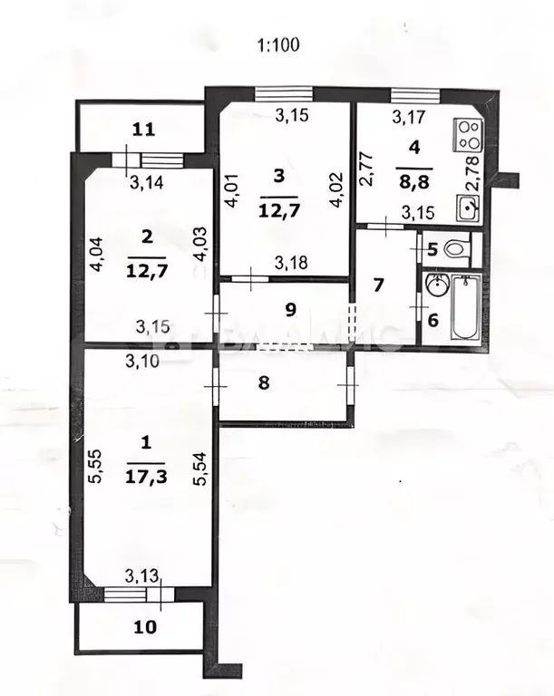 3-к. квартира, 71 м, 8/10 эт. - Фото 0