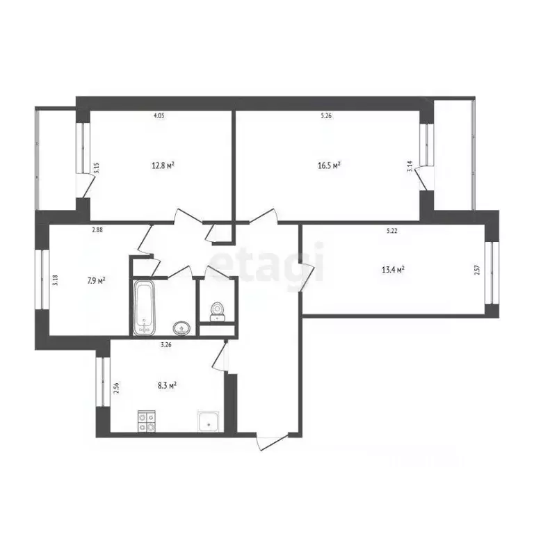 3-к кв. Белгородская область, Белгород ул. Щорса, 36 (58.7 м) - Фото 2