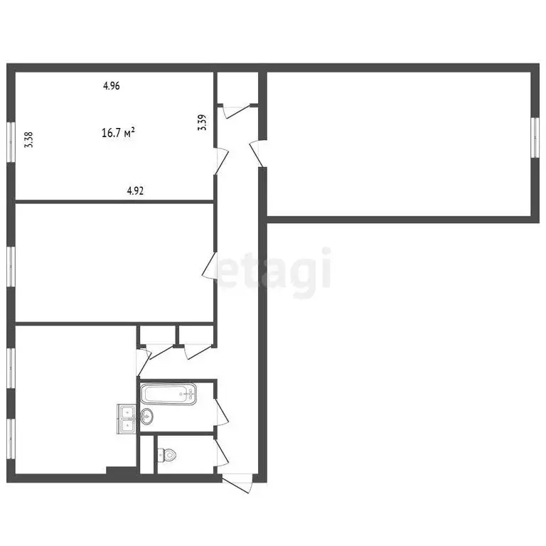 1к в 3-комнатной квартире (16.7 м) - Фото 1