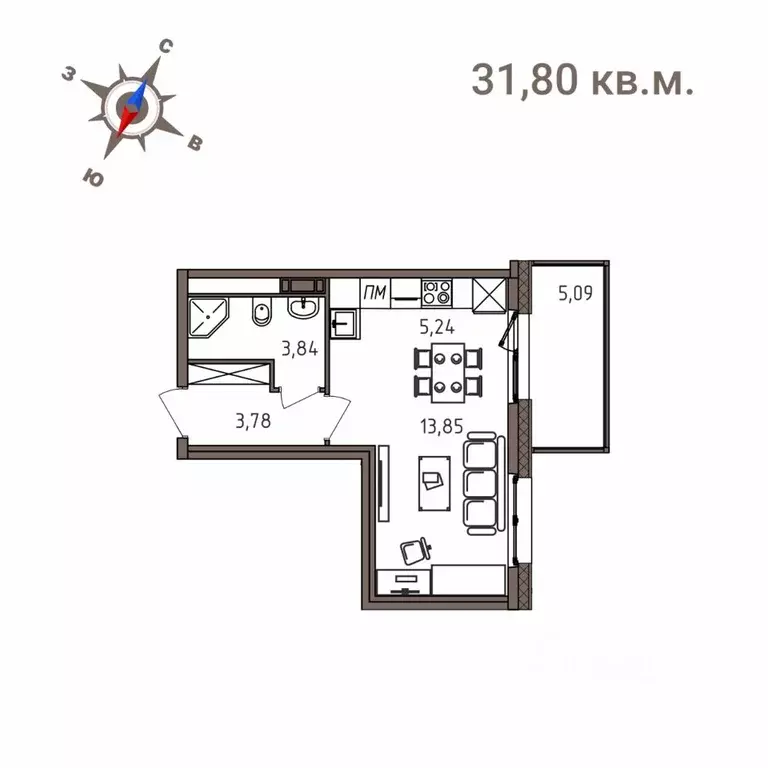 1-к кв. Карелия, Петрозаводск Новая жизнь жилой комплекс (31.8 м) - Фото 1