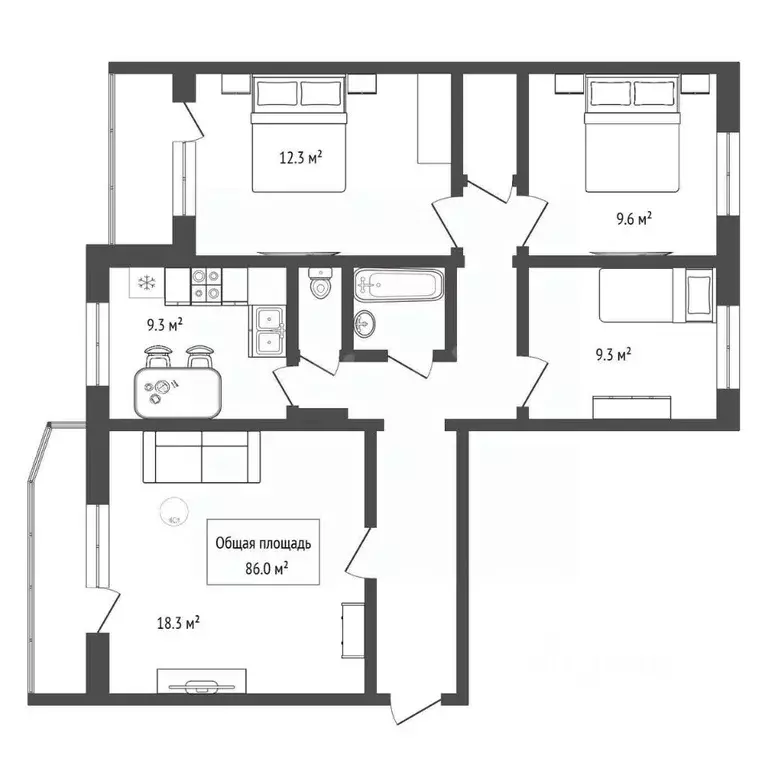 4-к кв. Новосибирская область, Новосибирск Выборная ул., 129 (86.0 м) - Фото 1