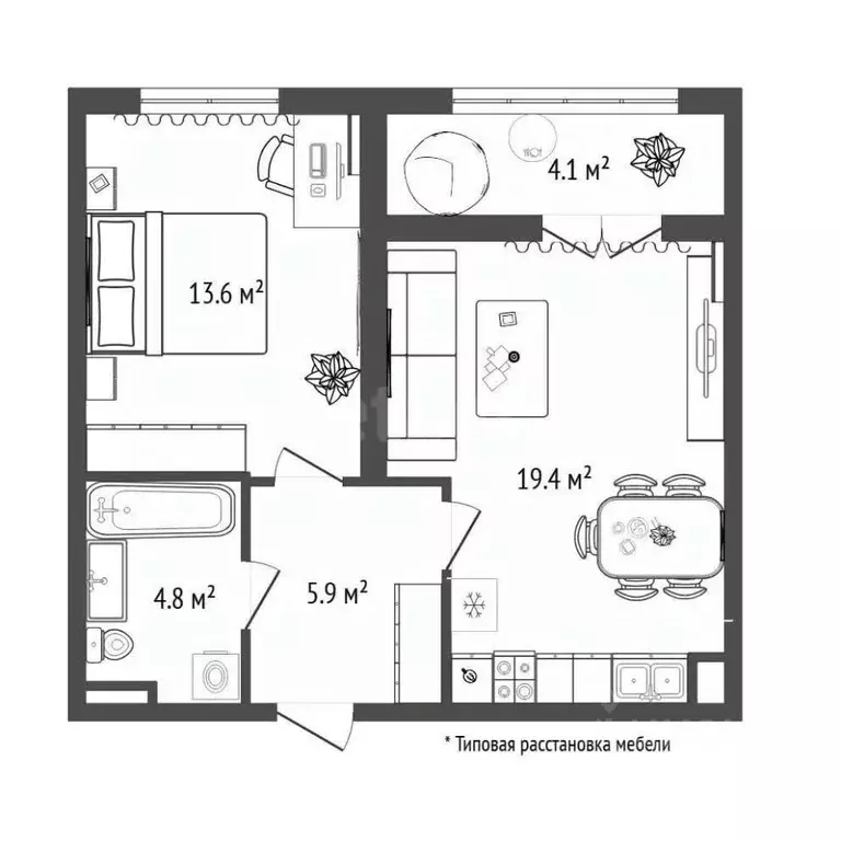 1-к кв. Тюменская область, Тюмень ул. Федюнинского, 30к9 (47.3 м) - Фото 2