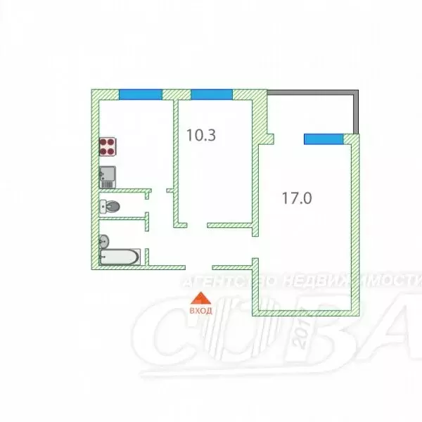 2-комнатная квартира: Тюмень, Смоленская улица, 15 (43 м) - Фото 1