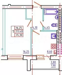 1-к. квартира, 35,3 м, 1/5 эт. - Фото 1