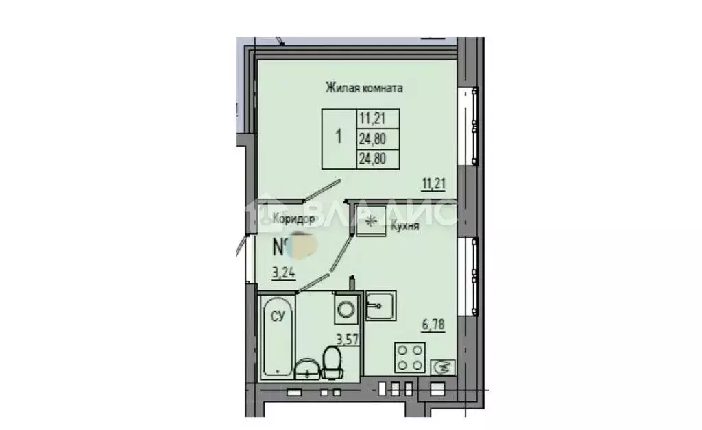 1-комнатная квартира: Волгоград, улица Химина, 18 (24.8 м) - Фото 0