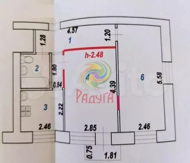 2-к. квартира, 41,9 м, 5/5 эт. - Фото 0