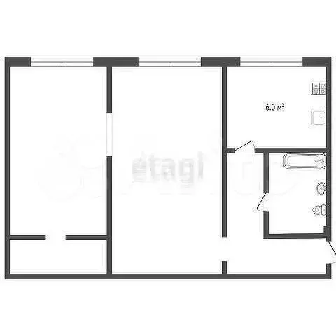 2-к. квартира, 43,5 м, 5/5 эт. - Фото 0